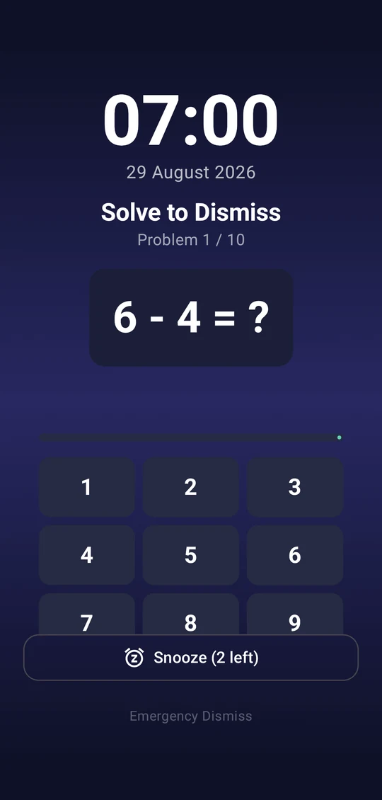 NeuroAlarm ringing with a math challenge to dismiss